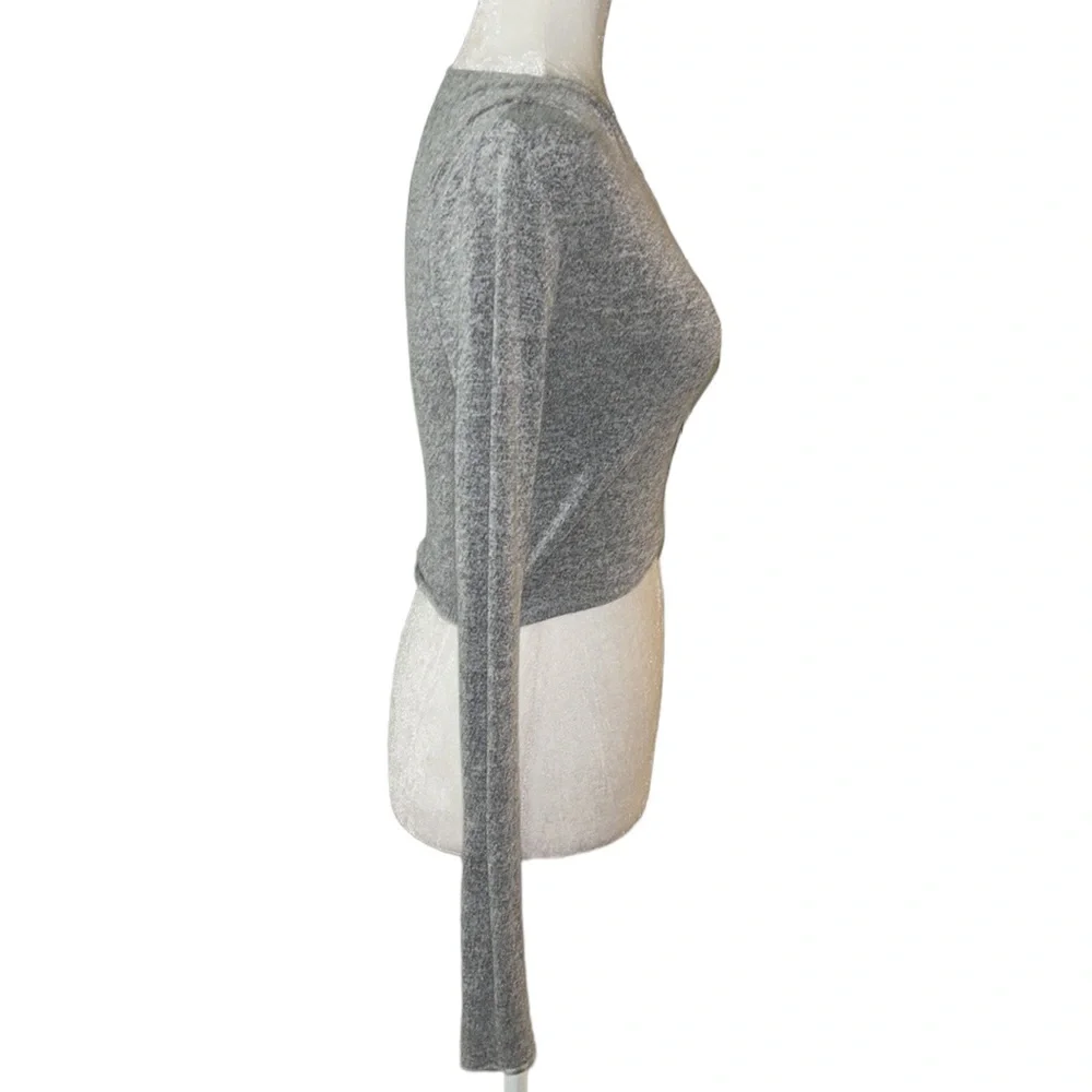 Aritzia Wilfred Free Flavia Heather Gray Long Sleeve Wrap Crop Top Baby Tee - XS - Picture 6 of 13